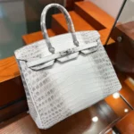 Hermes Birkin 30 Bag in Alligator Leather with Gold Hardware-White