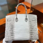 Hermes Birkin 30 Bag in Alligator Leather with Gold Hardware-White