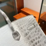 Hermes Birkin 30 Bag in Alligator Leather with Gold Hardware-White