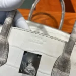 Hermes Birkin 30 Bag in Alligator Leather with Gold Hardware-White