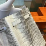 Hermes Birkin 30 Bag in Alligator Leather with Gold Hardware-White