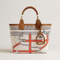 Hermes Unisex Steeple 25 Cais Ecru Tote Bag-Brown H083877CKAA