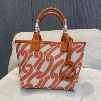 Hermes Unisex Steeple 25 Ecru Tote Bag-Orange H084533CKAB