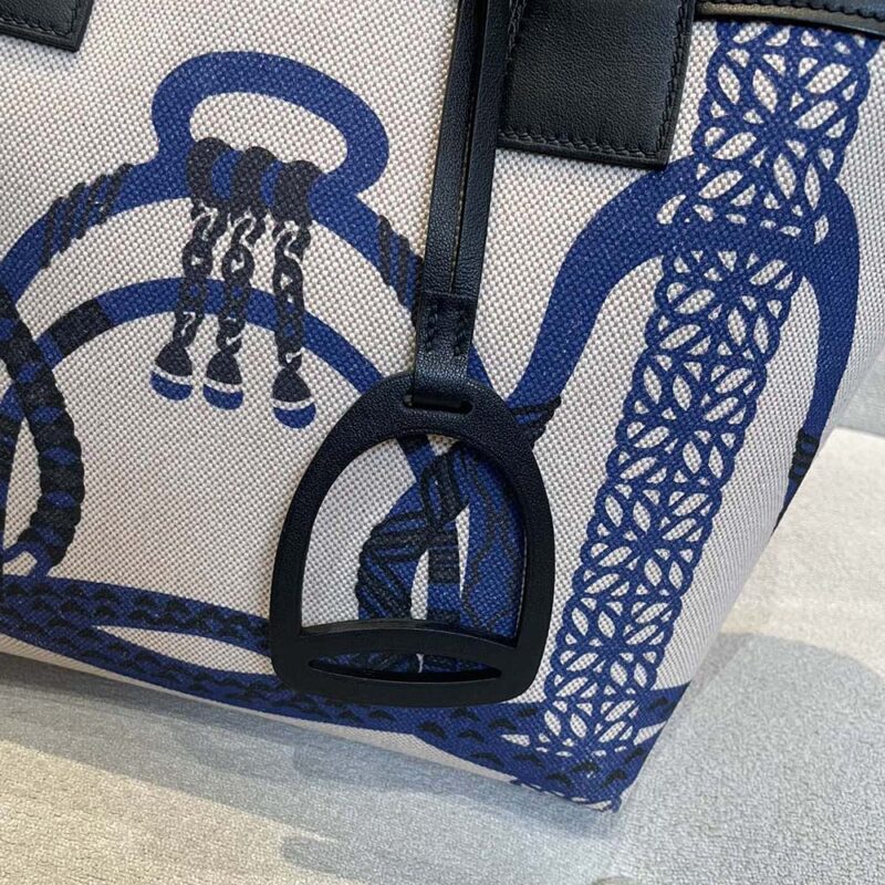 Hermes Unisex Steeple 25 Ecru Tote Bag-Blue H084312CKAB