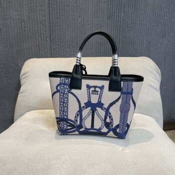 Hermes Unisex Steeple 25 Ecru Tote Bag-Blue H084312CKAB