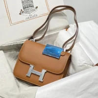 Hermes Women Constance 19 Bag Epsom Leather-BrownSilver (10)
