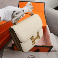 Hermes Women Constance 19 Bag Epsom Leather-WhiteGold (1)
