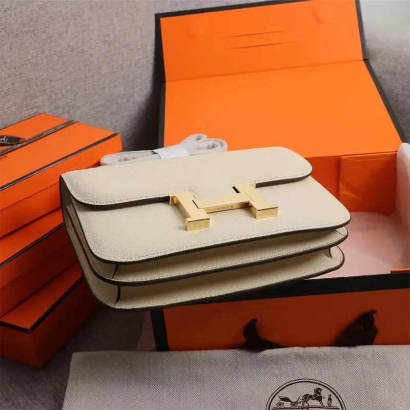 Hermes Women Constance 19 Bag Epsom Leather-White/Gold
