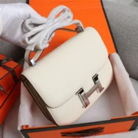 Hermes Women Constance 19 Bag Epsom Leather-WhiteSilver (1)
