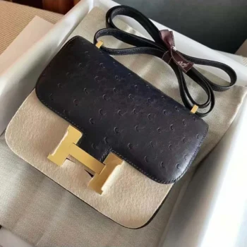 Hermes Women Constance 19 Bag Nata Ostrich Leather-Black