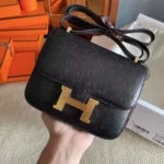 Hermes Women Constance 19 Bag Nata Ostrich Leather-Black