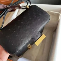 Hermes Women Constance 19 Bag Nata Ostrich Leather-BlackGold (1)