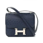 Hermes Women Constance 19 Bag Nata Ostrich Leather-Navy