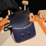 Hermes Women Constance 19 Bag Nata Ostrich Leather-Navy/Silver
