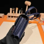 Hermes Women Constance 19 Bag Nata Ostrich Leather-Navy/Silver