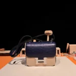 Hermes Women Constance 19 Bag Nata Ostrich Leather-Navy/Silver