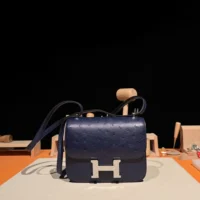 Hermes Women Constance 19 Bag Nata Ostrich Leather-NavySilver (1)