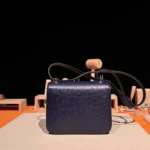 Hermes Women Constance 19 Bag Nata Ostrich Leather-Navy/Silver