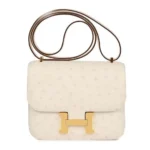 Hermes Women Constance 19 Bag Nata Ostrich Leather-White