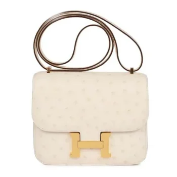 Hermes Women Constance 19 Bag Nata Ostrich Leather-White