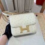 Hermes Women Constance 19 Bag Nata Ostrich Leather-White