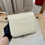 Hermes Women Constance 19 Bag Nata Ostrich Leather-White