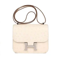 Hermes Women Constance 19 Bag Nata Ostrich Leather-White