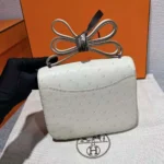 Hermes Women Constance 19 Bag Nata Ostrich Leather-White/Silver