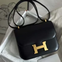 Hermes Women Constance 24 Bag Box Leather-BlackGold (2)