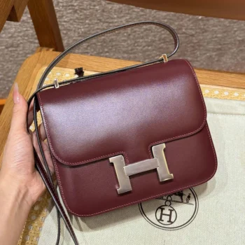 Hermes Women Constance 24 Bag Box Leather-Maroon/Silver