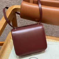 Hermes Women Constance 24 Bag Box Leather-MaroonSilver (1)