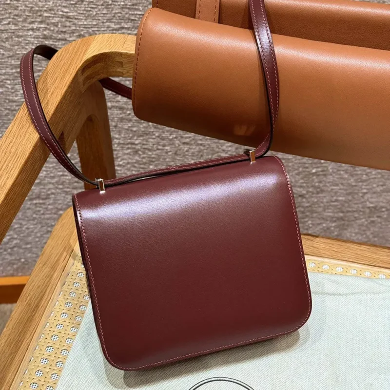 Hermes Women Constance 24 Bag Box Leather-Maroon/Silver