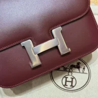 Hermes Women Constance 24 Bag Box Leather-MaroonSilver (1)