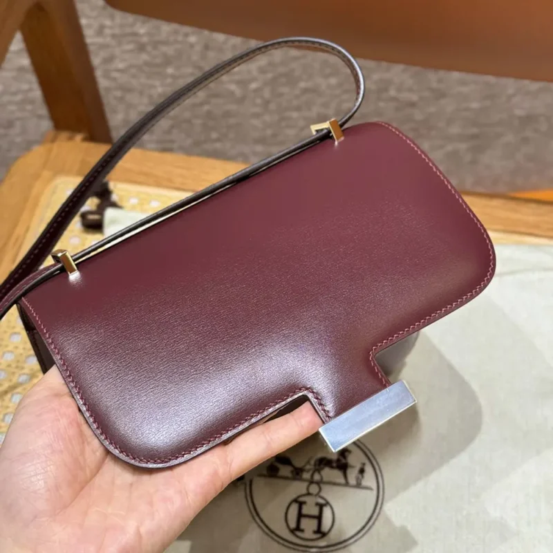 Hermes Women Constance 24 Bag Box Leather-Maroon/Silver