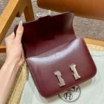 Hermes Women Constance 24 Bag Box Leather-Maroon/Silver