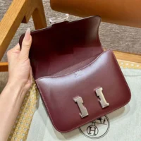 Hermes Women Constance 24 Bag Box Leather-MaroonSilver (1)