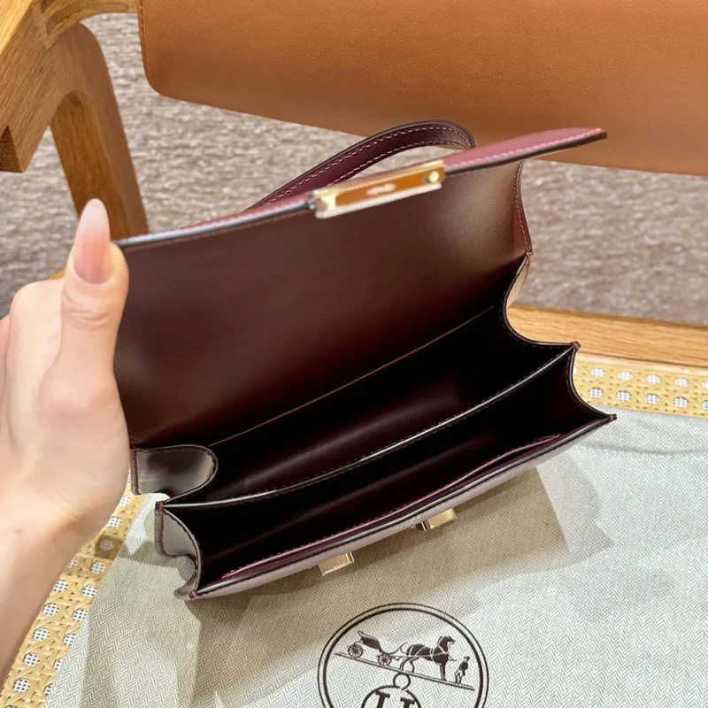 Hermes Women Constance 24 Bag Box Leather-Maroon/Silver