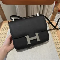 Hermes Women Constance 24 Bag Epsom Leather-BlackSilver (1)