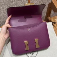 Hermes Women Constance 24 Bag Epsom Leather-PurpleGold (1)