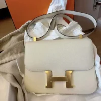 Hermes Women Constance 24 Bag Epsom Leather-WhiteGold (11)