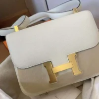 Hermes Women Constance 24 Bag Epsom Leather-WhiteGold (11)
