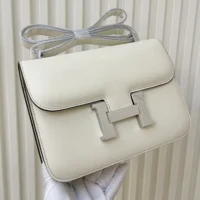 Hermes Women Constance 24 Bag Epsom Leather-WhiteSilver (10)