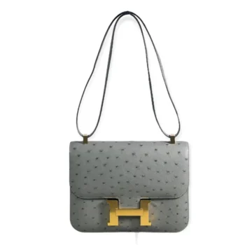 Hermes Women Constance 24 Bag Nata Ostrich Leather-Silver