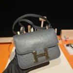 Hermes Women Constance 24 Bag Nata Ostrich Leather-Silver/Gold