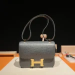 Hermes Women Constance 24 Bag Nata Ostrich Leather-Silver/Gold