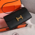 Hermes Women Constance Long To Go in Epsom Leather-Black/Gold