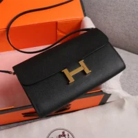 Hermes Women Constance Long To Go in Epsom Leather-BlackGold (1)