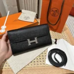 Hermes Women Constance Long To Go in Epsom Leather-Black/Silver