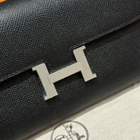 Hermes Women Constance Long To Go in Epsom Leather-BlackSilver (1)