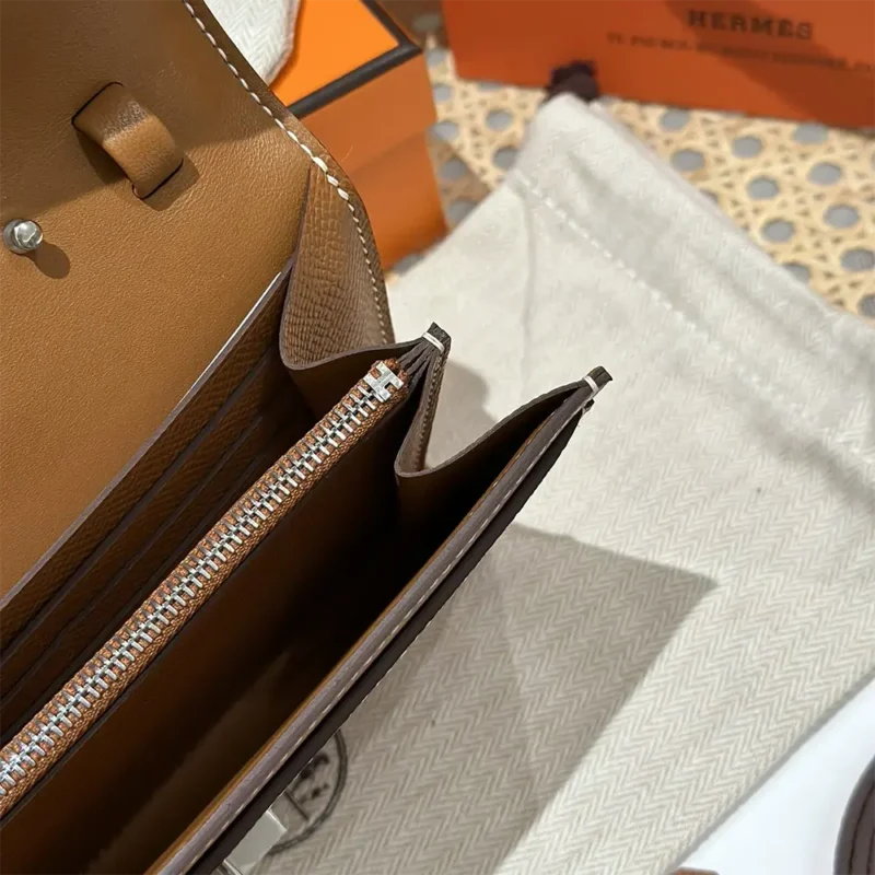 Hermes Women Constance Long To Go in Epsom Leather-Brown/Silver